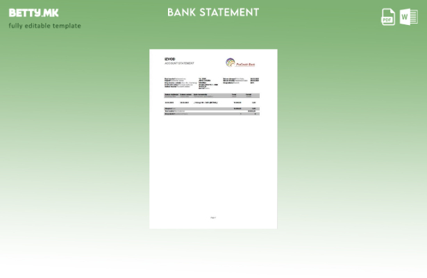 Модерен стил на Словенија ПроКредит шаблон за извод од банкарска сметка